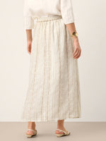 Linen Striped Contrast Trim A-Line Bohemian Skirt with Lining ISMERIE