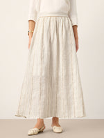 Linen Striped Contrast Trim A-Line Bohemian Skirt with Lining ISMERIE