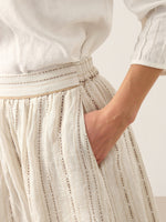 Linen Striped Contrast Trim A-Line Bohemian Skirt with Lining ISMERIE