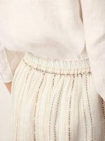 Linen Striped Contrast Trim A-Line Bohemian Skirt with Lining ISMERIE