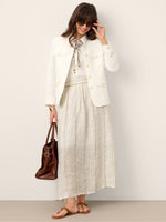 Linen Striped Contrast Trim A-Line Bohemian Skirt with Lining ISMERIE